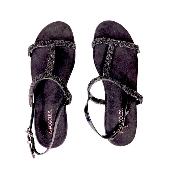 Aerosoles Black Embellished Comfort Sandals Size 11 - Picture 1 of 6